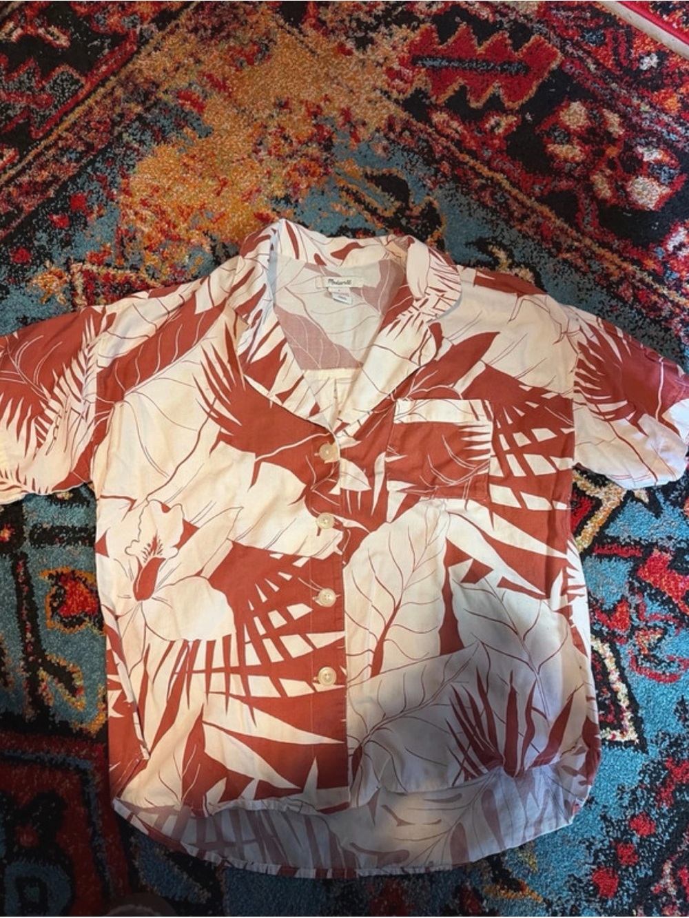 Tiki Short-Sleeve Button-Up Shirt - Rust & Cream